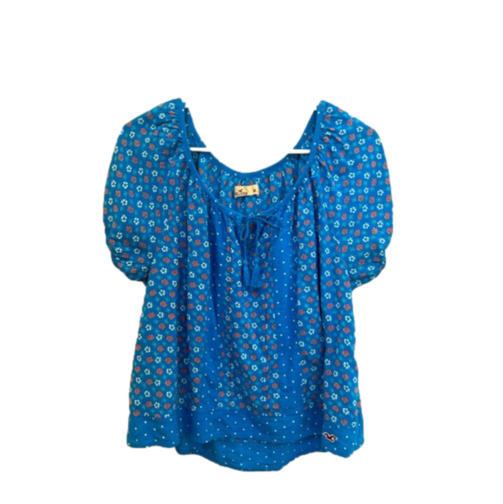 Hollister Puff Cap Short Sleeve Blue Floral Top